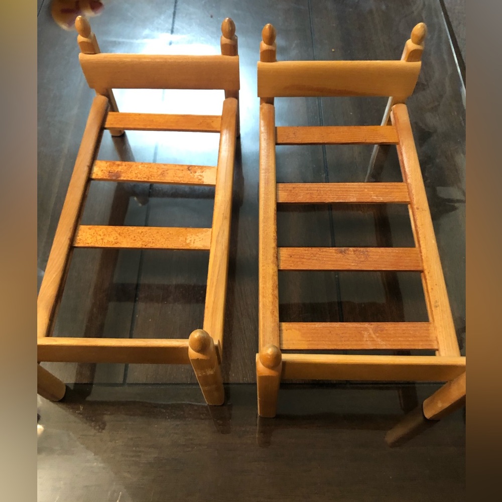 Vintage Strombecker Dollhouse Miniature Wooden Poster Bed Set 2 Pc